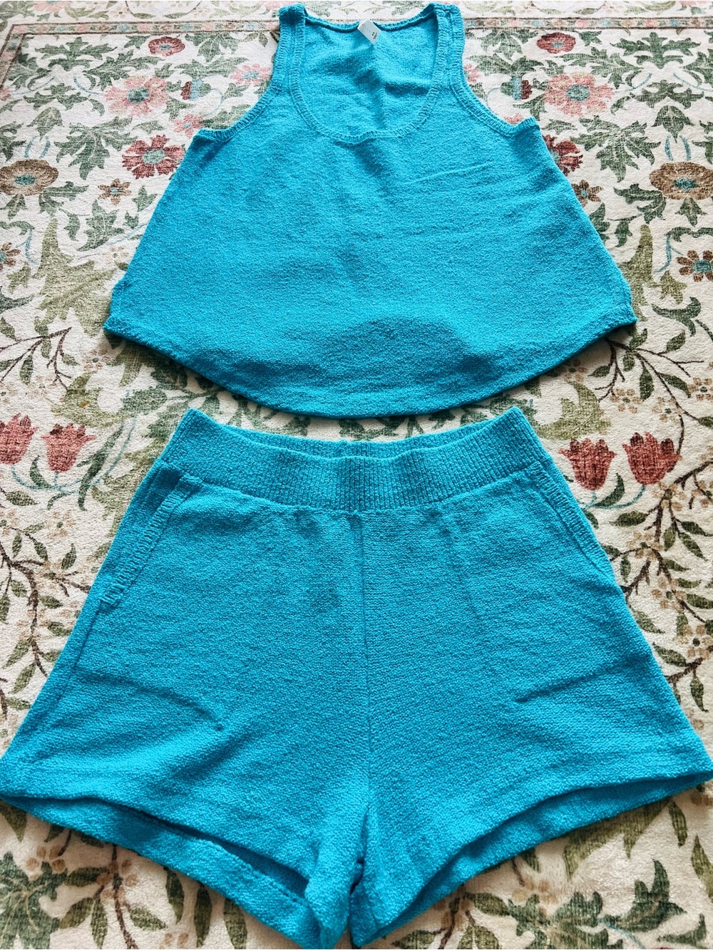 Daily Practice Anthropologie Blue Knit Set Tank Top Shorts XS